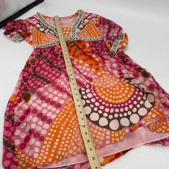 Milly Empire Waist Mini Dress Women's 4 Multicolor Polka Dot Embellished Silk - Picture 11 of 16